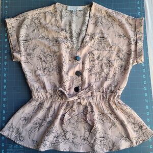 Floral Print Peplum Top Pink Cottagecore Feminine Dainty Coquette Girlish Charm